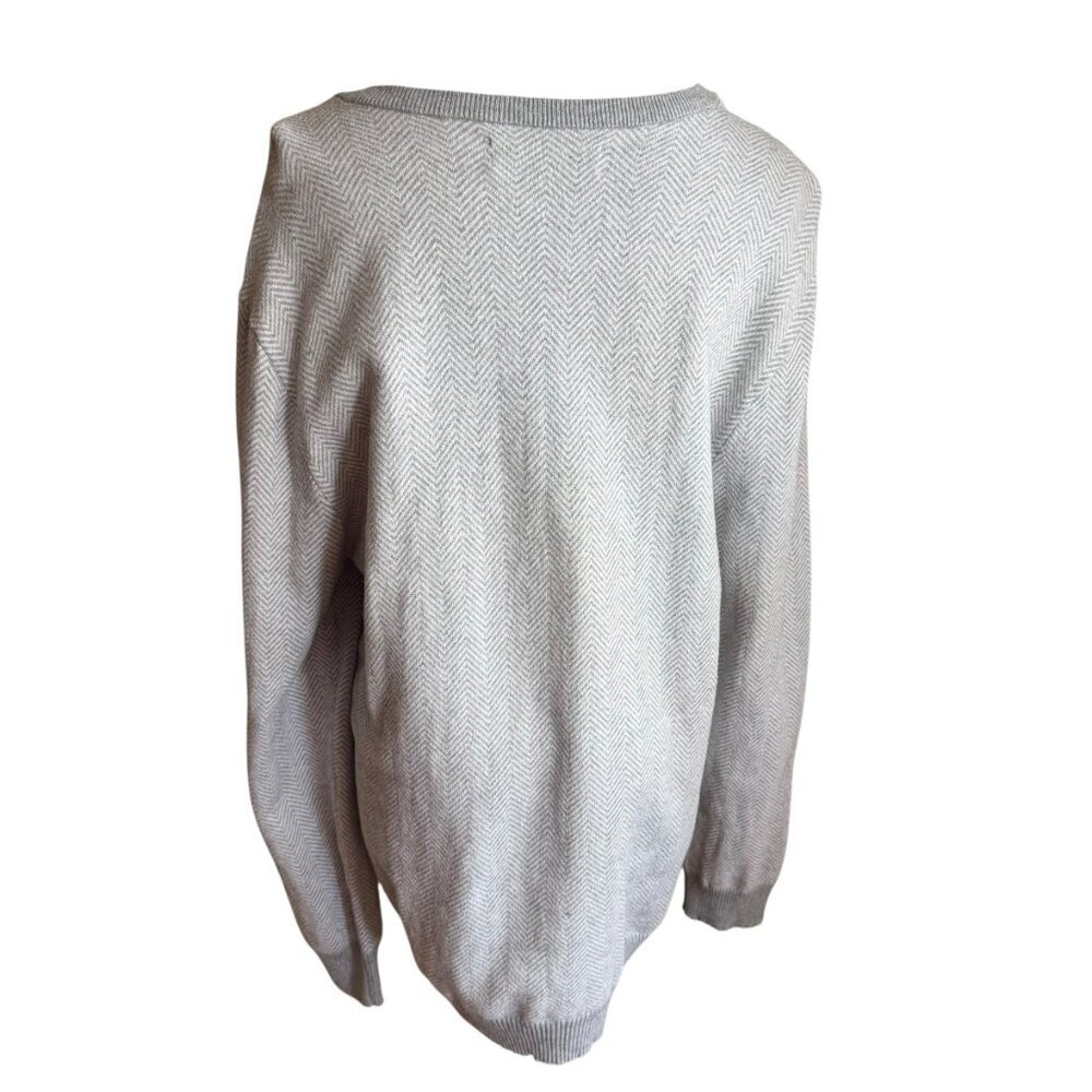 Hawker Rye Men’s Cotton Cashmere Sweater Gray Herringbone V-Neck Size M